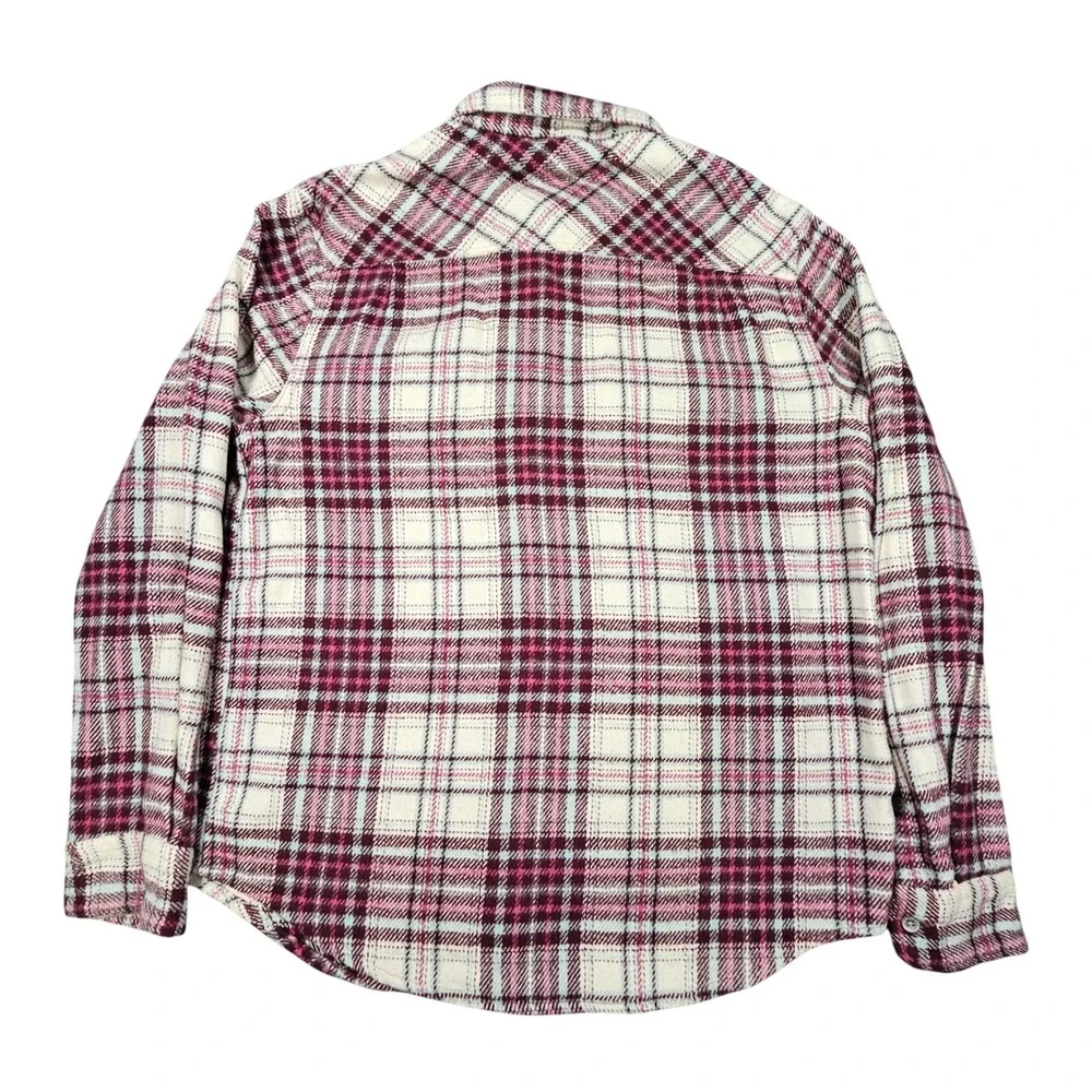 True Religion Workwear Plaid Flannel Shirt Mens Medium Ivory Pink Horseshoe